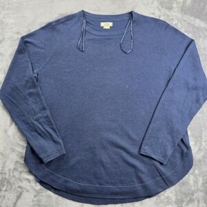 FatFace Sweater Womens 12 Navy Blue Wool Blend Crew Neck Curved Hem Knit Top